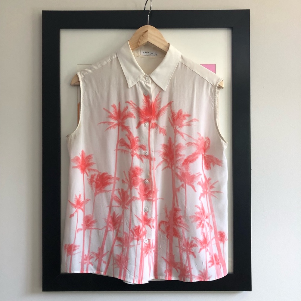equipment silk button down with palm tree print